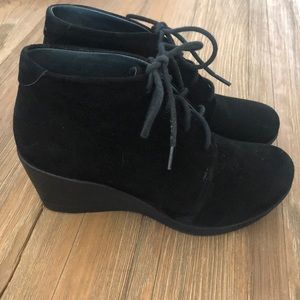 Dansko Lucille Black Wedge Lace up Booties